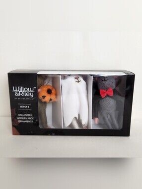 Halloween Woolen Felt Mice Ornaments - Set of Three - New in Box